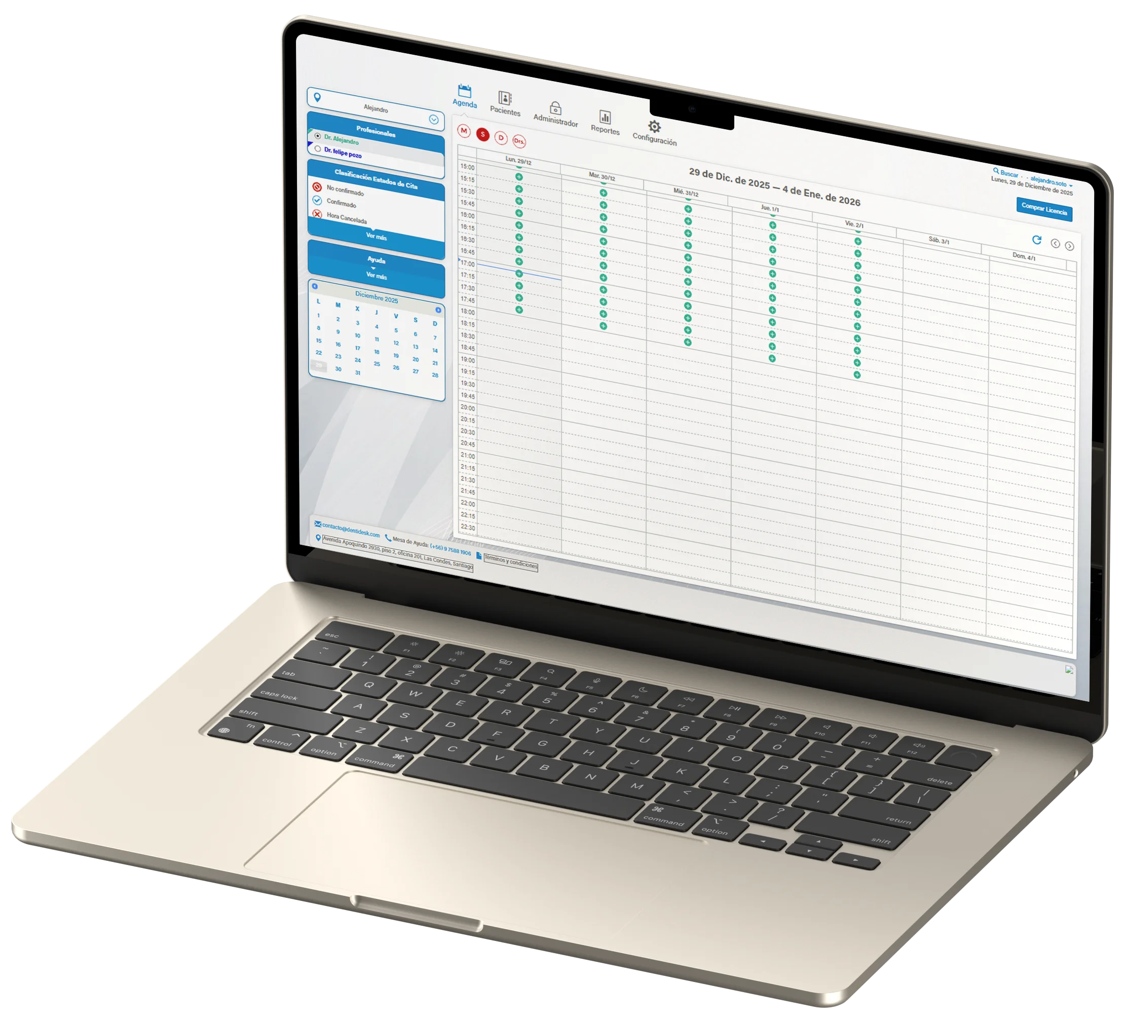 Sistema MEDICALDESK Académico, presentado en un dispositivo, en su módulo de agenda